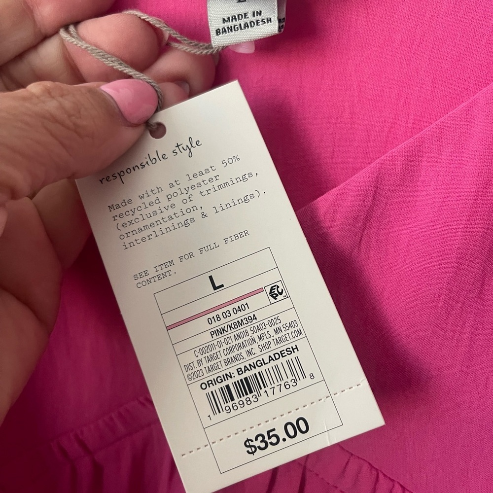 A NEW DAY SIZE LARGE PINK MIDI EMPIRE WAIST DRESS SPAGHETTI STRAPS POCKETS - Picture 8 of 11